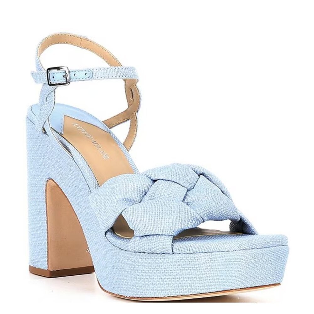 NEW Antonio Melani Mya Linen Braided Platform Dress Sandals in Cornflower Blue